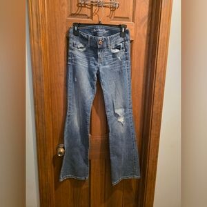 American Eagle Outfitters Distressed Flare Jeans - Blue